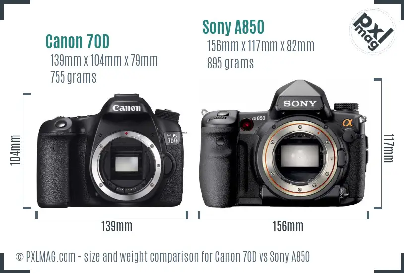Canon 70D vs Sony A850 size comparison