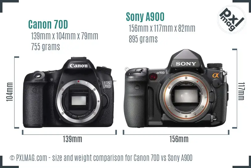 Canon 70D vs Sony A900 size comparison