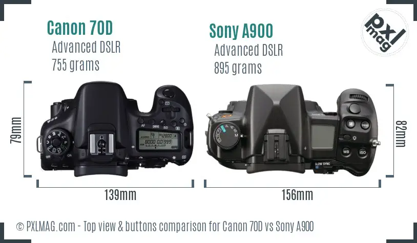Canon 70D vs Sony A900 top view buttons comparison