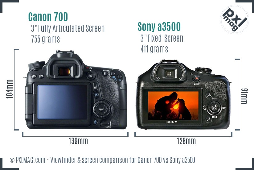 Canon 70D vs Sony a3500 Screen and Viewfinder comparison