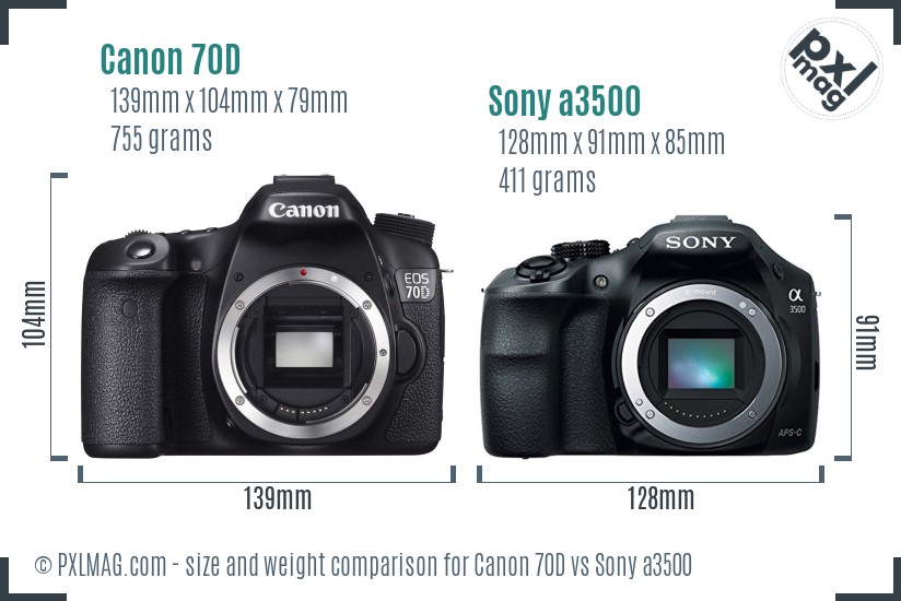 Canon 70D vs Sony a3500 size comparison