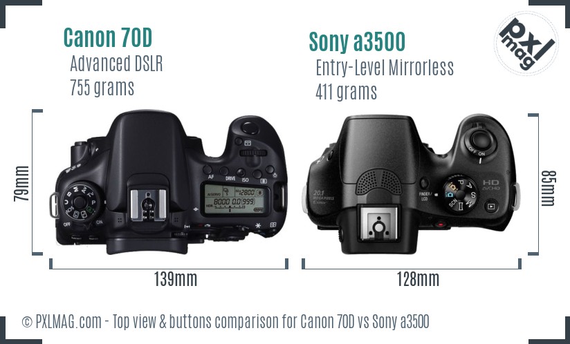 Canon 70D vs Sony a3500 top view buttons comparison