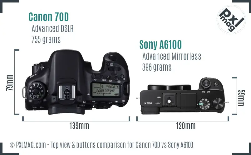 Canon 70D vs Sony A6100 top view buttons comparison Canon 70D vs Sony A6100 top view buttons comparison