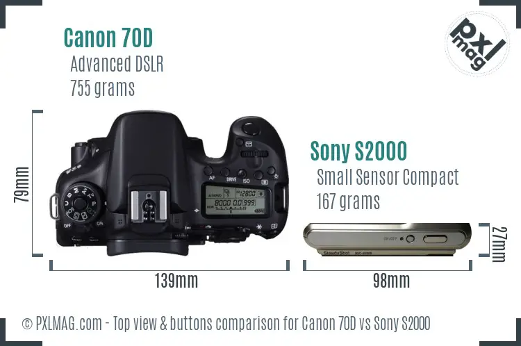 Canon 70D vs Sony S2000 top view buttons comparison