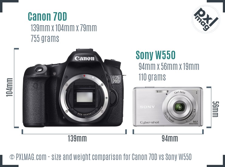 Canon 70D vs Sony W550 size comparison Canon 70D vs Sony W550 size comparison