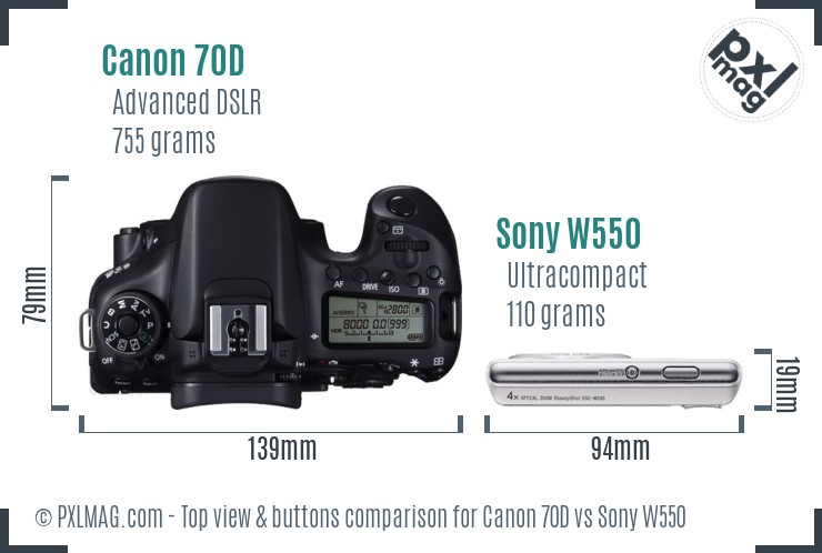 Canon 70D vs Sony W550 top view buttons comparison