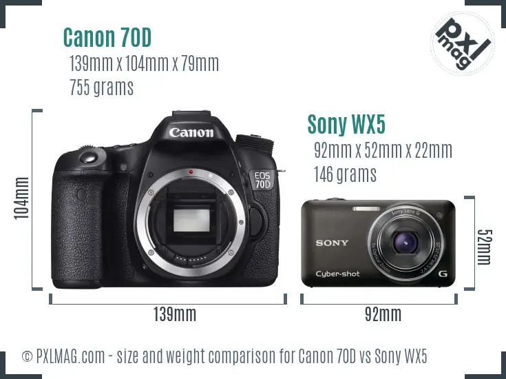 Canon 70D vs Sony WX5 size comparison