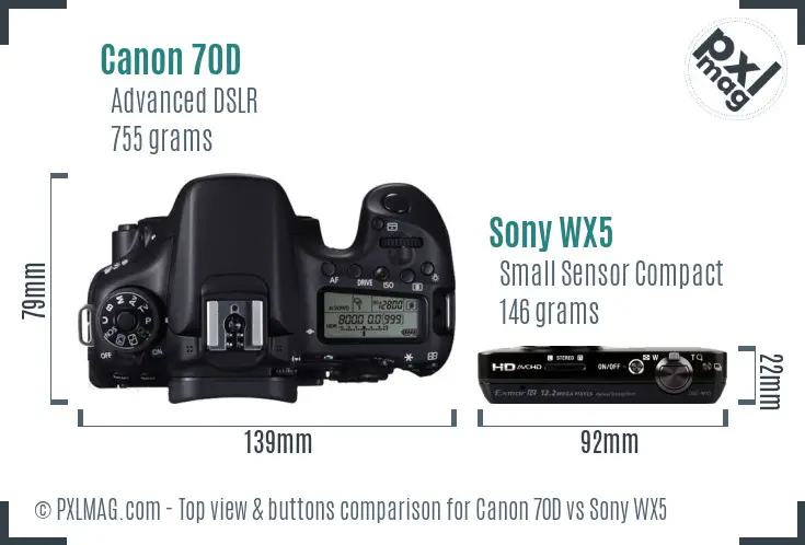 Canon 70D vs Sony WX5 top view buttons comparison