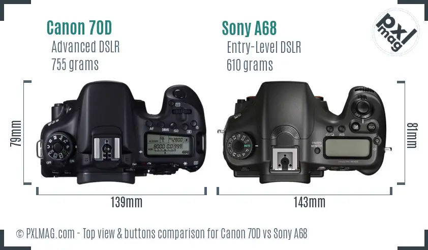 Canon 70D vs Sony A68 top view buttons comparison Canon 70D vs Sony A68 top view buttons comparison