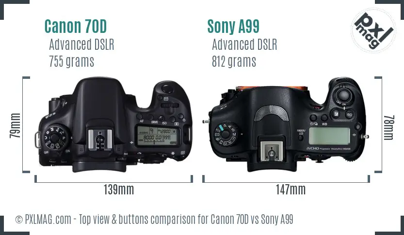 Canon 70D vs Sony A99 top view buttons comparison