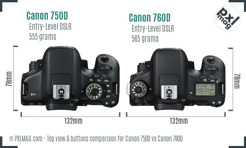Canon 750D vs Canon 760D top view buttons comparison