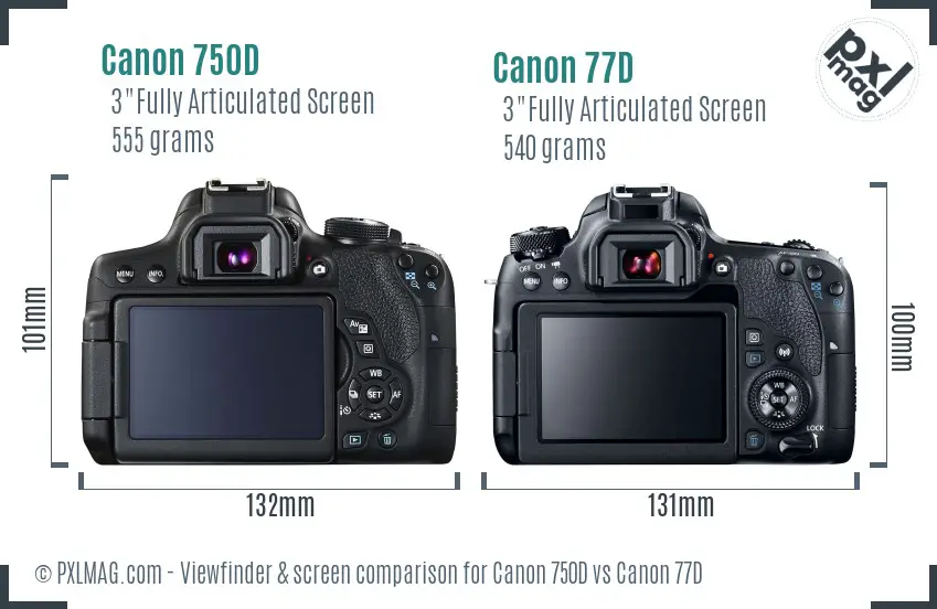 Canon 750D vs Canon 77D Screen and Viewfinder comparison
