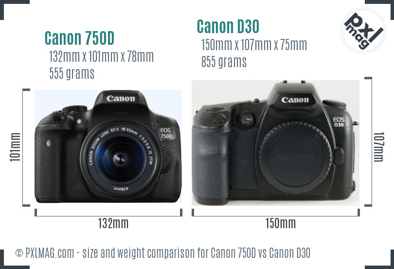 Canon 750D vs Canon D30 size comparison Canon 750D vs Canon D30 size comparison