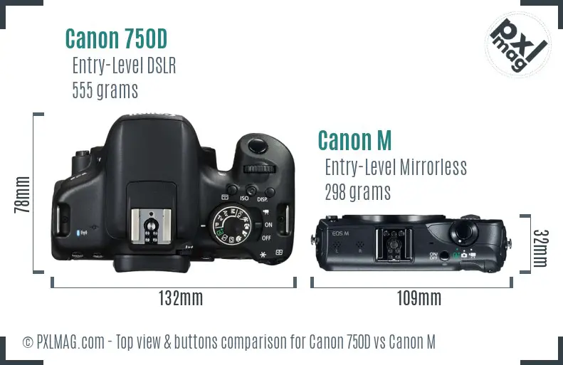 Canon 750D vs Canon M top view buttons comparison