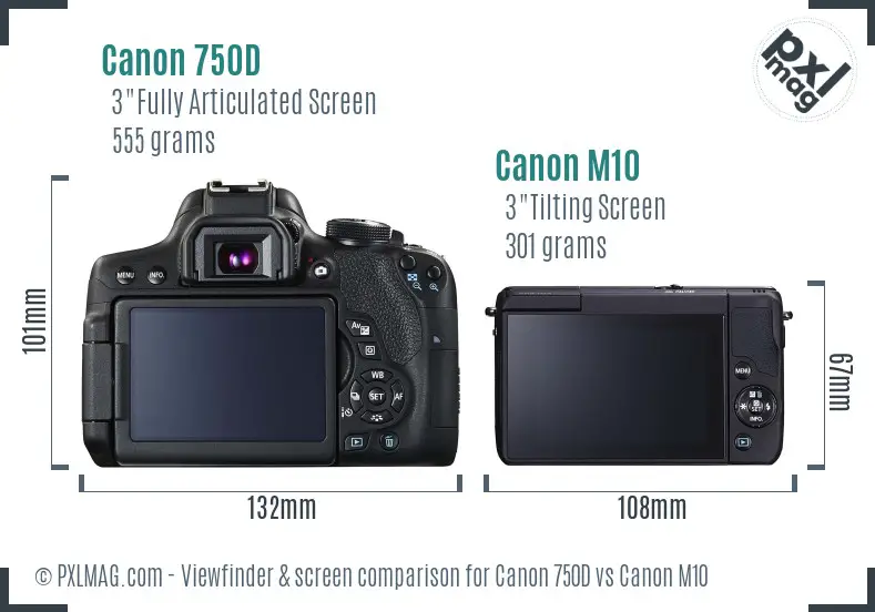 Canon 750D vs Canon M10 Screen and Viewfinder comparison