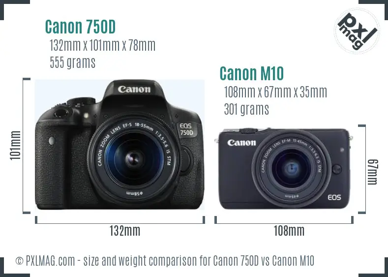 Canon 750D vs Canon M10 size comparison