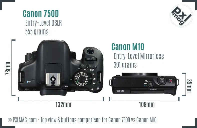 Canon 750D vs Canon M10 top view buttons comparison