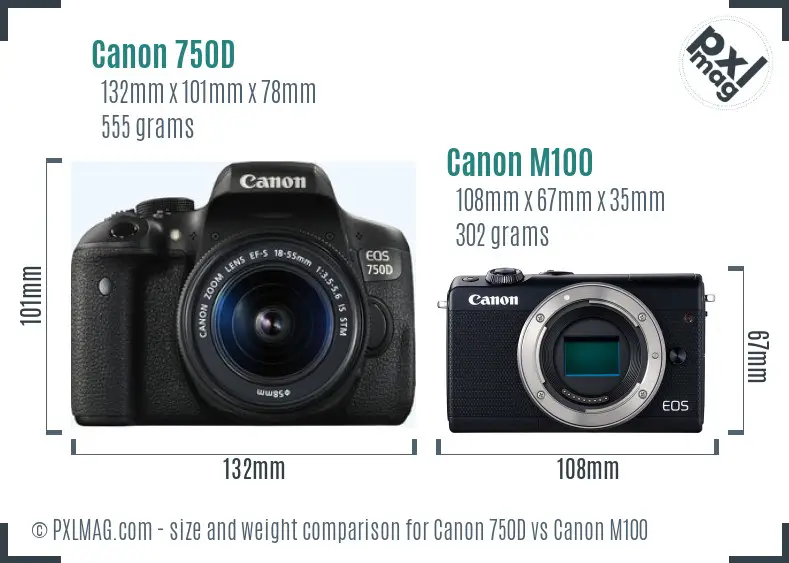 Canon 750D vs Canon M100 size comparison Canon 750D vs Canon M100 size comparison