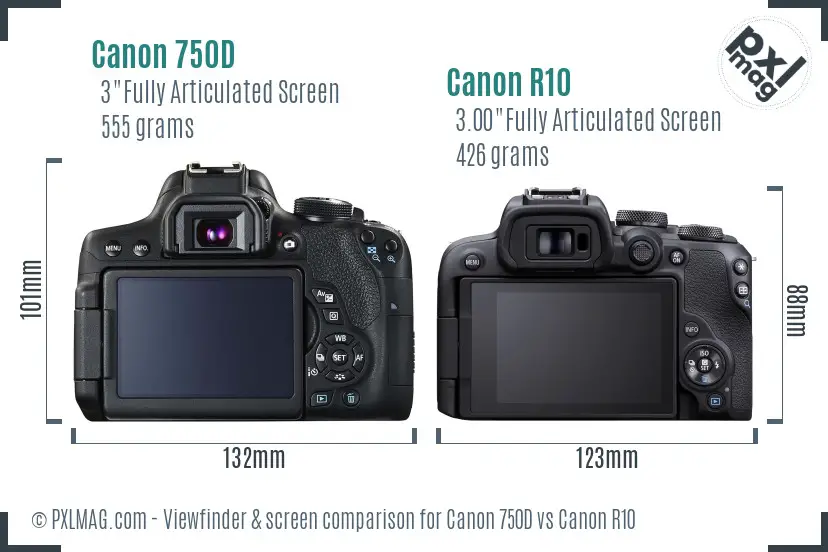 Canon 750D vs Canon R10 Screen and Viewfinder comparison