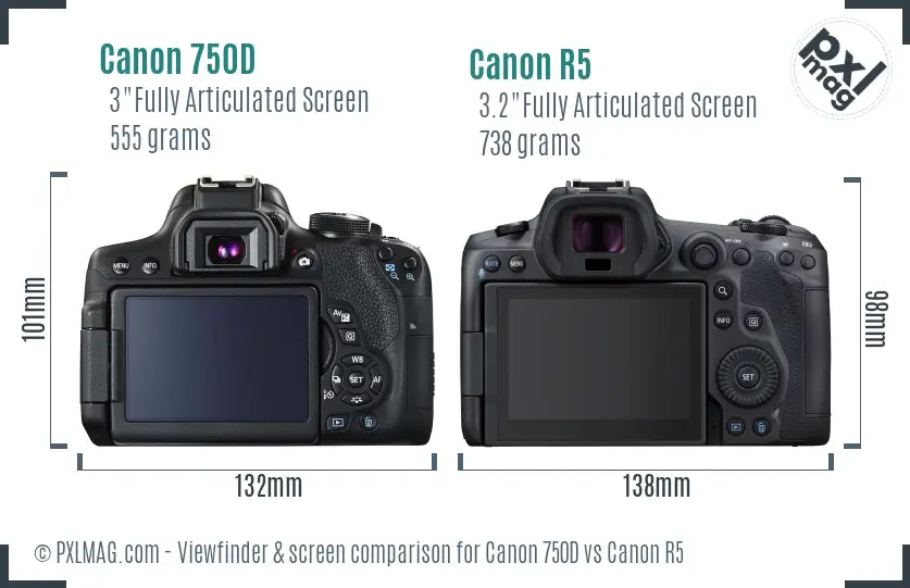 Canon 750D vs Canon R5 Screen and Viewfinder comparison Canon 750D vs Canon R5 Screen and Viewfinder comparison