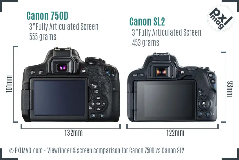 Canon 750D vs Canon SL2 Screen and Viewfinder comparison