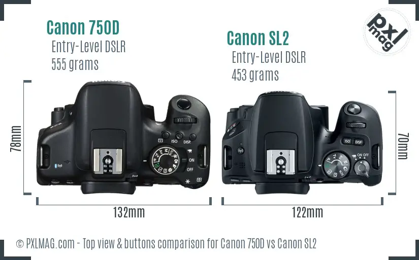 Canon 750D vs Canon SL2 top view buttons comparison