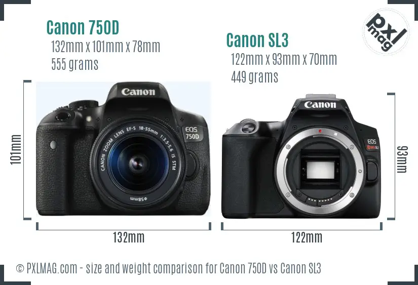 Canon 750D vs Canon SL3 size comparison