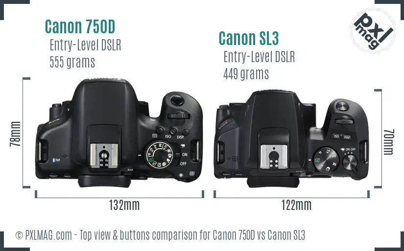 Canon 750D vs Canon SL3 top view buttons comparison