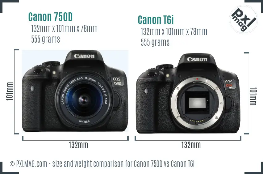 Canon 750D vs Canon T6i size comparison