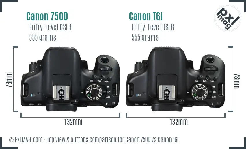 Canon 750D vs Canon T6i top view buttons comparison