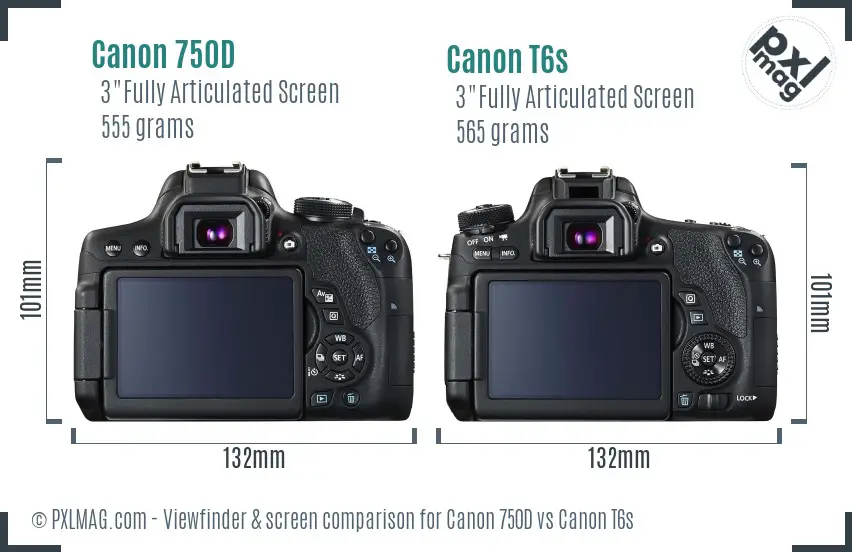 Canon 750D vs Canon T6s Screen and Viewfinder comparison