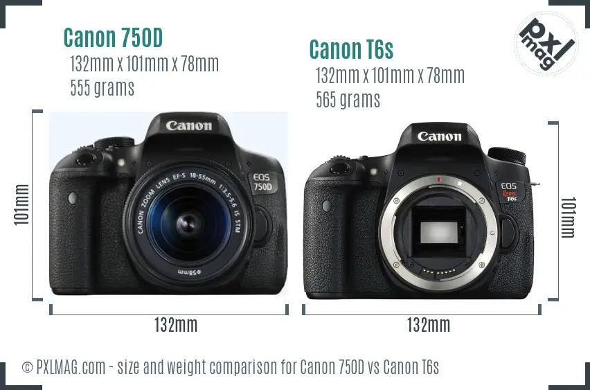 Canon 750D vs Canon T6s size comparison