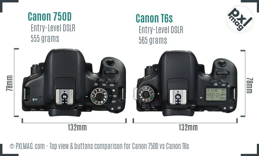 Canon 750D vs Canon T6s top view buttons comparison