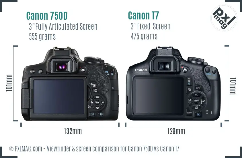 Canon 750D vs Canon T7 Screen and Viewfinder comparison