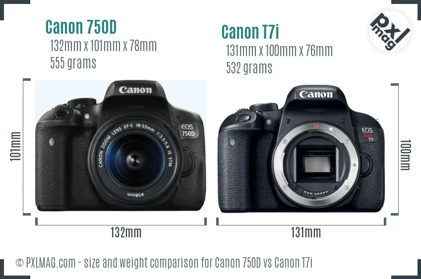Canon 750D vs Canon T7i size comparison