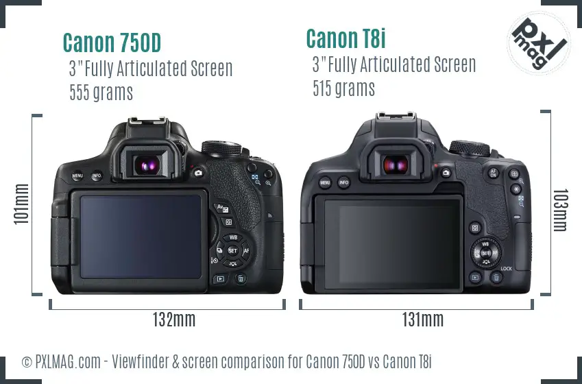 Canon 750D vs Canon T8i Screen and Viewfinder comparison