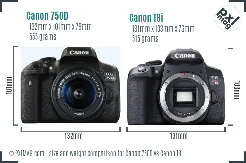 Canon 750D vs Canon T8i size comparison