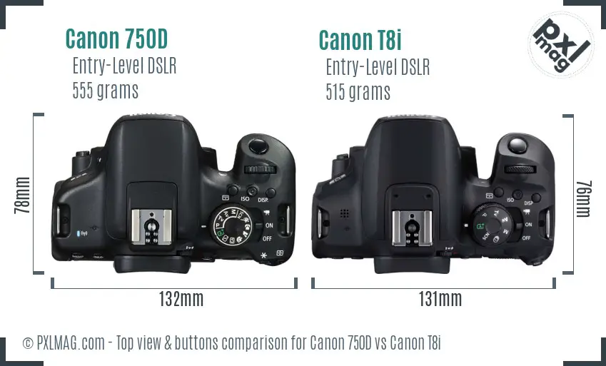 Canon 750D vs Canon T8i top view buttons comparison