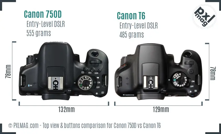 Canon 750D vs Canon T6 top view buttons comparison