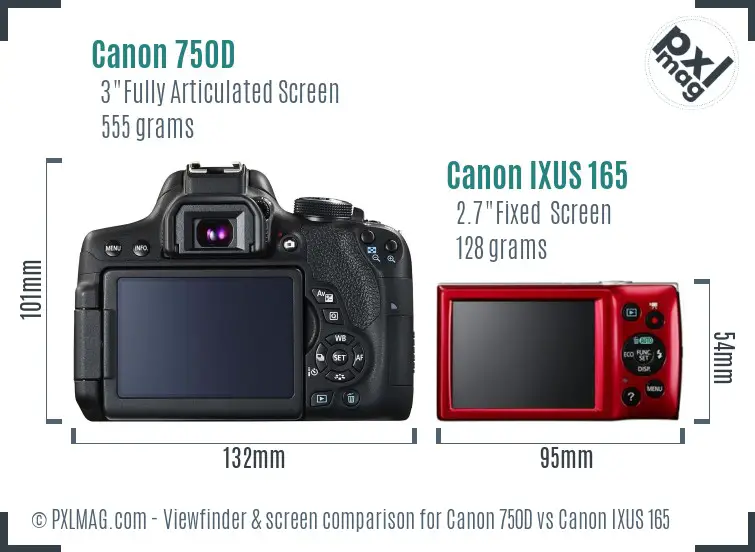 Canon 750D vs Canon IXUS 165 Screen and Viewfinder comparison