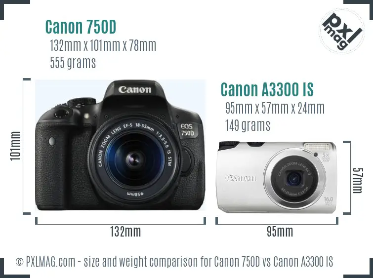 Canon 750D vs Canon A3300 IS size comparison