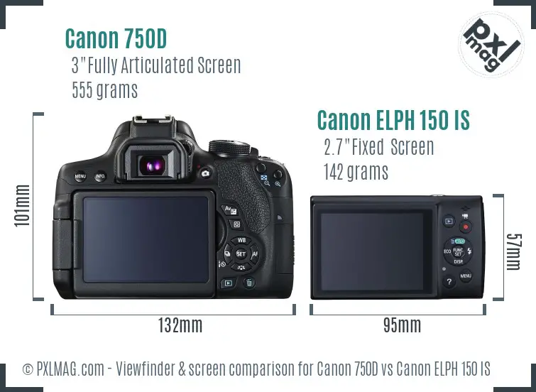Canon 750D vs Canon ELPH 150 IS Screen and Viewfinder comparison