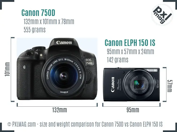 Canon 750D vs Canon ELPH 150 IS size comparison