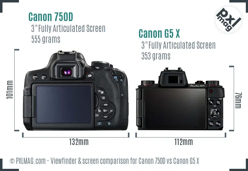 Canon 750D vs Canon G5 X Screen and Viewfinder comparison