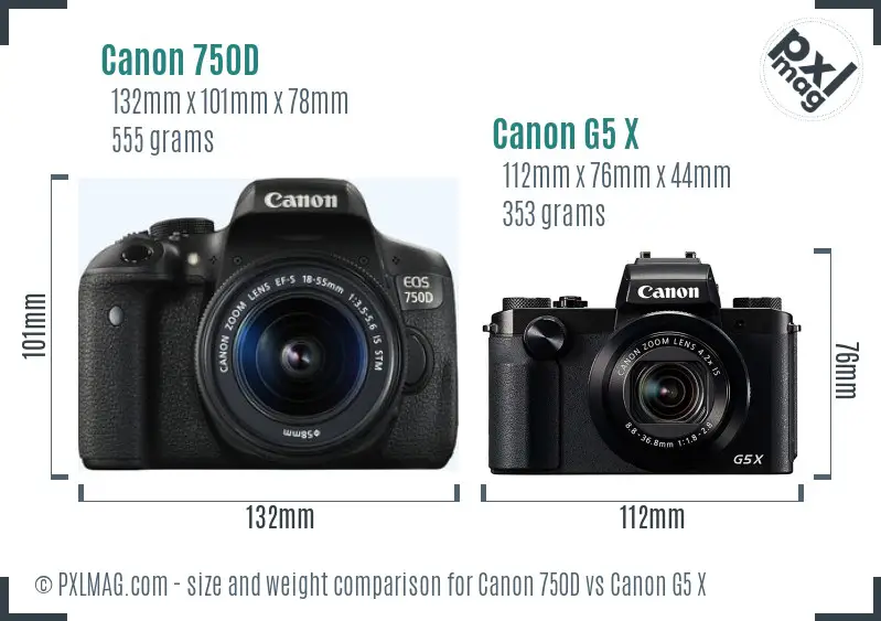 Canon 750D vs Canon G5 X size comparison