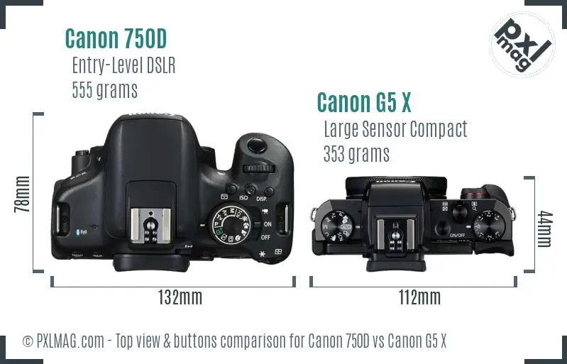 Canon 750D vs Canon G5 X top view buttons comparison