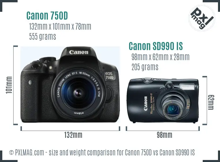 Canon 750D vs Canon SD990 IS size comparison Canon 750D vs Canon SD990 IS size comparison