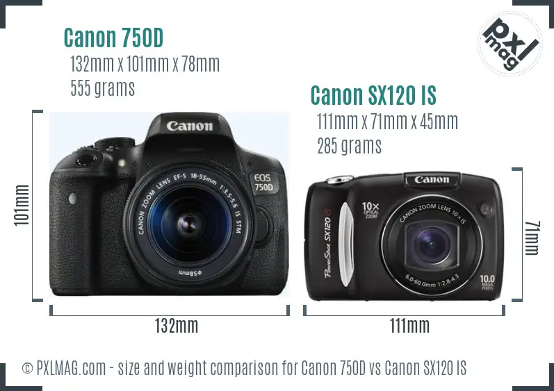 Canon 750D vs Canon SX120 IS size comparison