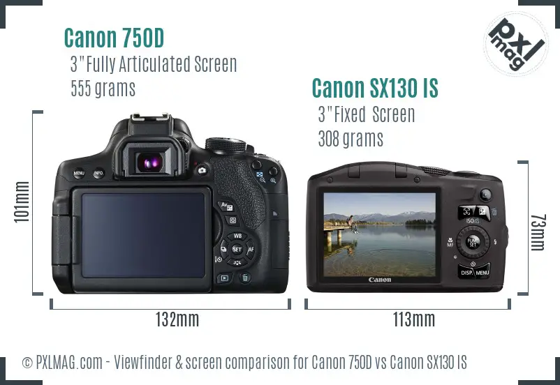 Canon 750D vs Canon SX130 IS Screen and Viewfinder comparison