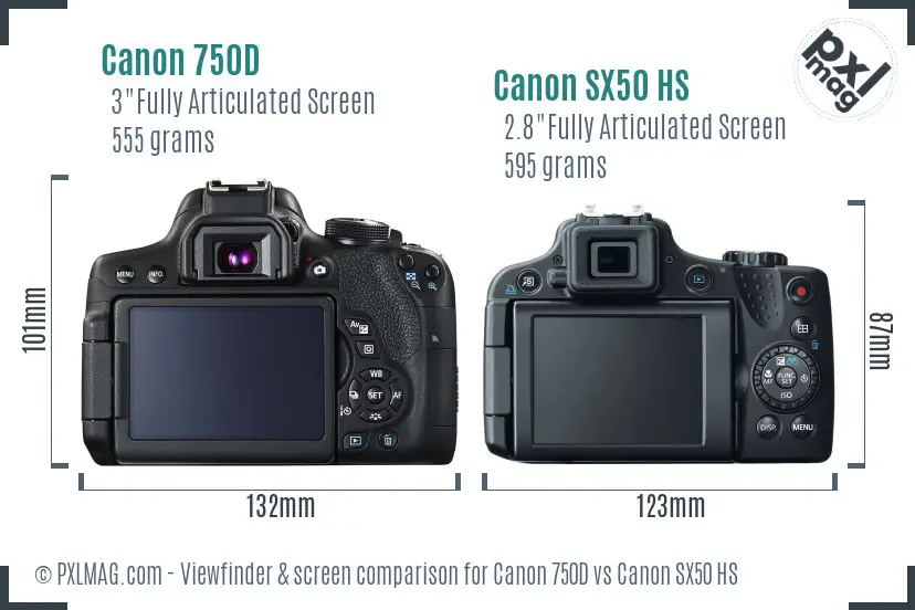Canon 750D vs Canon SX50 HS Screen and Viewfinder comparison Canon 750D vs Canon SX50 HS Screen and Viewfinder comparison